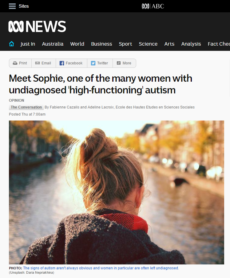 L’article « Ces femmes autistes qui s’ignorent » republié sur la chaîne de télé australienne ABC News