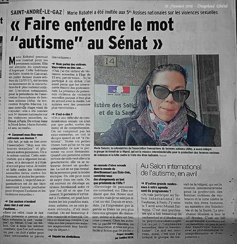 « Faire entendre le mot « autisme » au Sénat » : interview de Marie Rabatel, Dauphiné Libéré